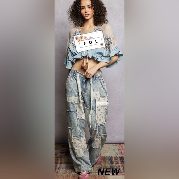 POL Denim - New POL Denim Patchwork Boho Chic Baggy Y2K Free People Vibe Pants Sizes M, L